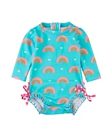 RuffleButts Toddler Girls Long Sleeve One Piece Rash Guard