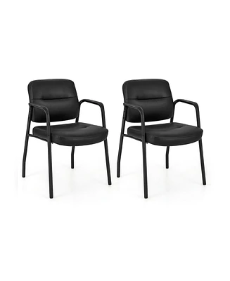 Skonyon Waiting Room Guest Chair Set of 2 Upholstered Reception Chairs with Mixed Pu Leather and Integrated Armrests