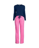 Lands' End Women's Knit Pajama Set Long Sleeve T-Shirt and Pants