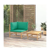 vidaXL 2 Piece Patio Lounge Set with Green Cushions Bamboo