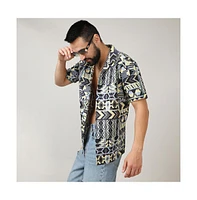 Men's Sky Blue & Lemon Yellow Bohemian Shirt