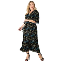 Standards & Practices Plus V-Neck Print Kimono Wrap Maxi Dress