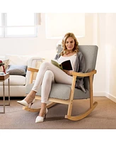 Givimo Upholstered Rocking Chair with Pillow and Rubber Wood Frame