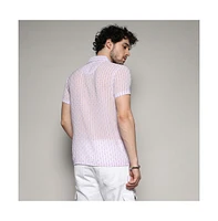 Men's White & Lavender Balanced Striped Shirt