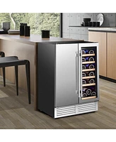 Sugift 2-in-1 Beverage and Wine Cooler with Independent Temperature Control and Led Lights