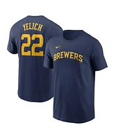 Nike Men's Christian Yelich Navy Milwaukee Brewers Fuse Name Number T-Shirt