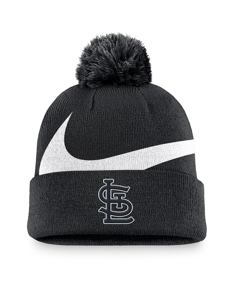 Nike Men's Black St. Louis Cardinals Swoosh Peak Cuffed Knit Hat with Pom