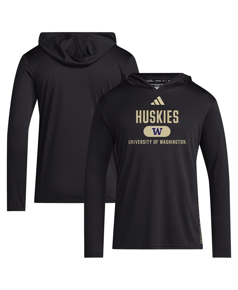 Adidas Men's Washington Huskies 2024 Sideline Hooded Long Sleeve T-Shirt