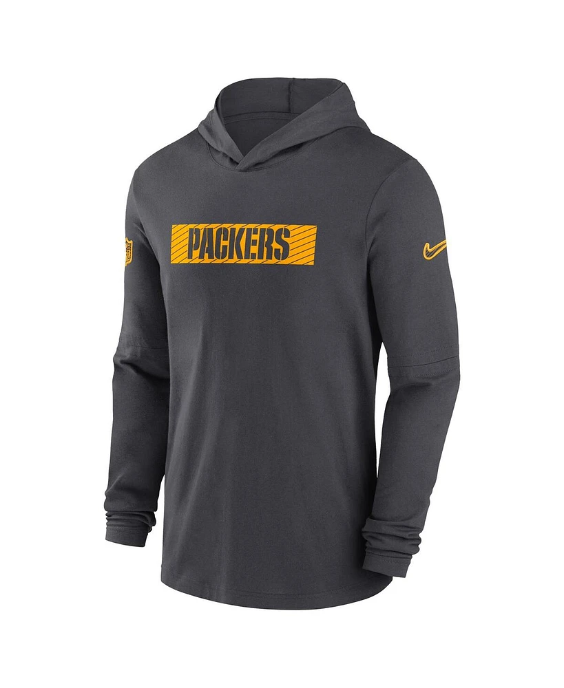 Nike Men's Anthracite Green Bay Packers Sideline Hoodie Performance Long Sleeve T-Shirt
