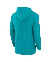 Nike Men's Aqua Miami Dolphins Sideline Hoodie Performance Long Sleeve T-Shirt