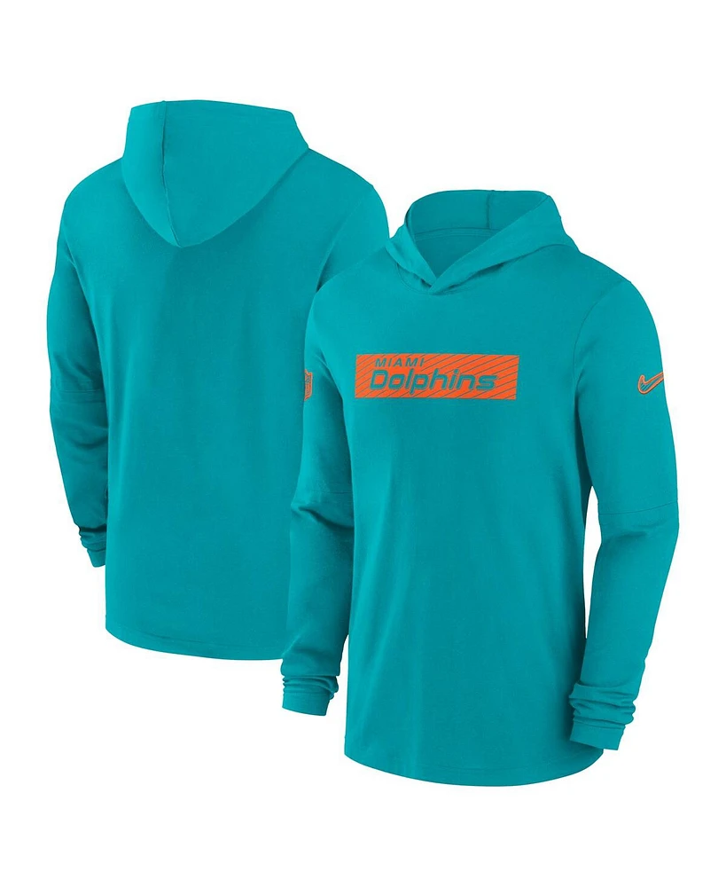 Nike Men's Aqua Miami Dolphins Sideline Hoodie Performance Long Sleeve T-Shirt