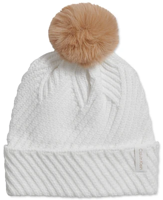 Calvin Klein Chunky Rib Knit Pom Beanie