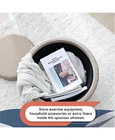 Lawrence Round Linen Storage Ottoman with Table Top Lid
