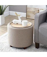 Lawrence Round Linen Storage Ottoman with Table Top Lid