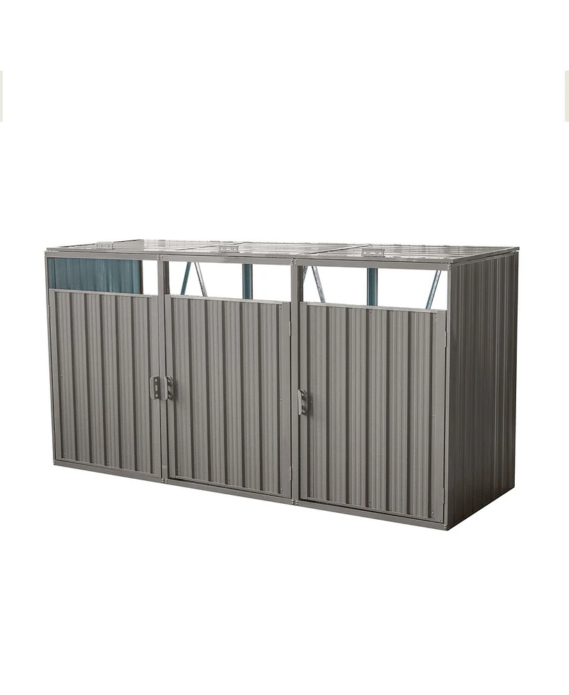 Mondawe Grey Garbage Bin Shed Stores 3 Trash Cans Metal Outdoor Bin Shed for Garbage Storage