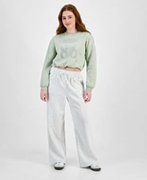 Planet Heart Juniors Bubble Hem Varsity Crewneck Sweatshirt Wide Leg Sweatpants