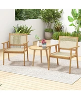 Skonyon Indonesia Teak Wood Chair with Natural Rattan Seat and Curved Backrest for Backyard Porch Balcony