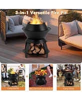 Vebreda 20 Inch Patio Fire Pit Metal Camping Fire Bowl with Pot Holder and Storage Shelf