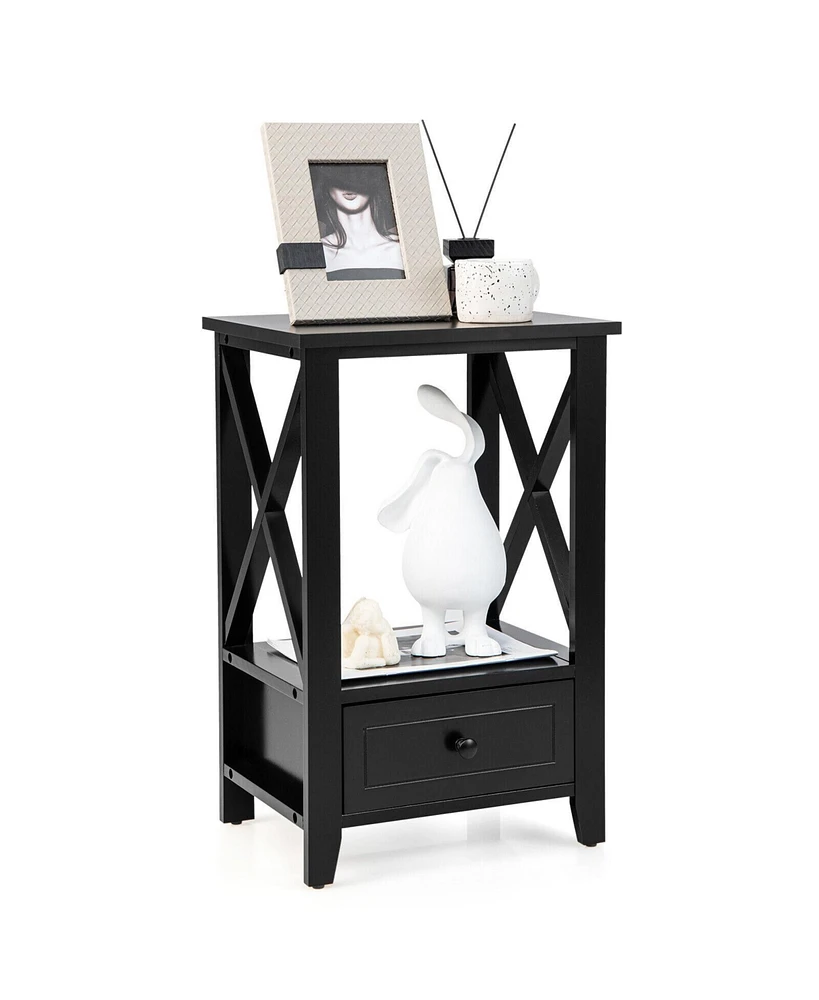 Sugift 2-Tier 16 x 14 Inch Multifunctional Nightstand with Storage Drawer