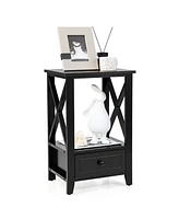 Sugift 2-Tier 16 x 14 Inch Multifunctional Nightstand with Storage Drawer