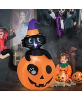 Givimo 5 Feet Inflatable Halloween Pumpkin with Witch's Black Cat