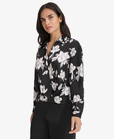 Calvin Klein Women's Printed Faux-Wrap Collared Top