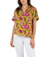 Fever Women's Printed Satin Like Top with Collar