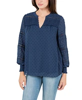 Fever Women's Clip Dot Top with Smocked Cuff