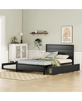 Streamdale Furniture Metal Full Size Storage Platform Bed With Twin Size Trundle And 2 Drawers