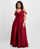 B Darlin Trendy Plus Off-The-Shoulder Satin Jacquard Gown