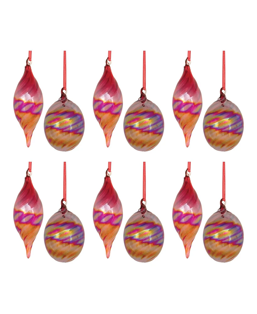 Slickblue Iridescent Glass Ornament Set - Pack of 12 for Christmas Decor