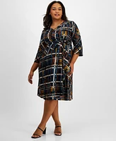 Robbie Bee Plus V-Neck Jersey Midi Fit & Flare Dress