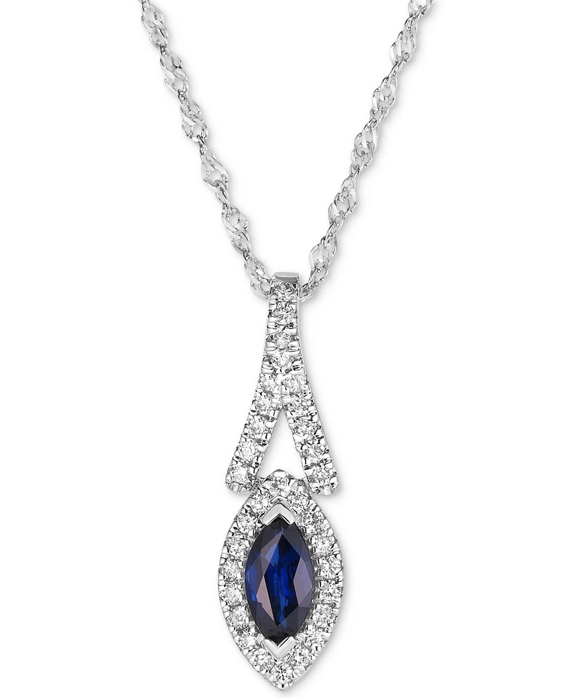 Sapphire (1/3 ct. t.w.) & Diamond (1/8 ct. t.w.) Marquise Halo Pendant Necklace in 14k White Gold, 16" + 2" extender