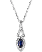 Sapphire (1/3 ct. t.w.) & Diamond (1/8 ct. t.w.) Marquise Halo Pendant Necklace in 14k White Gold, 16" + 2" extender