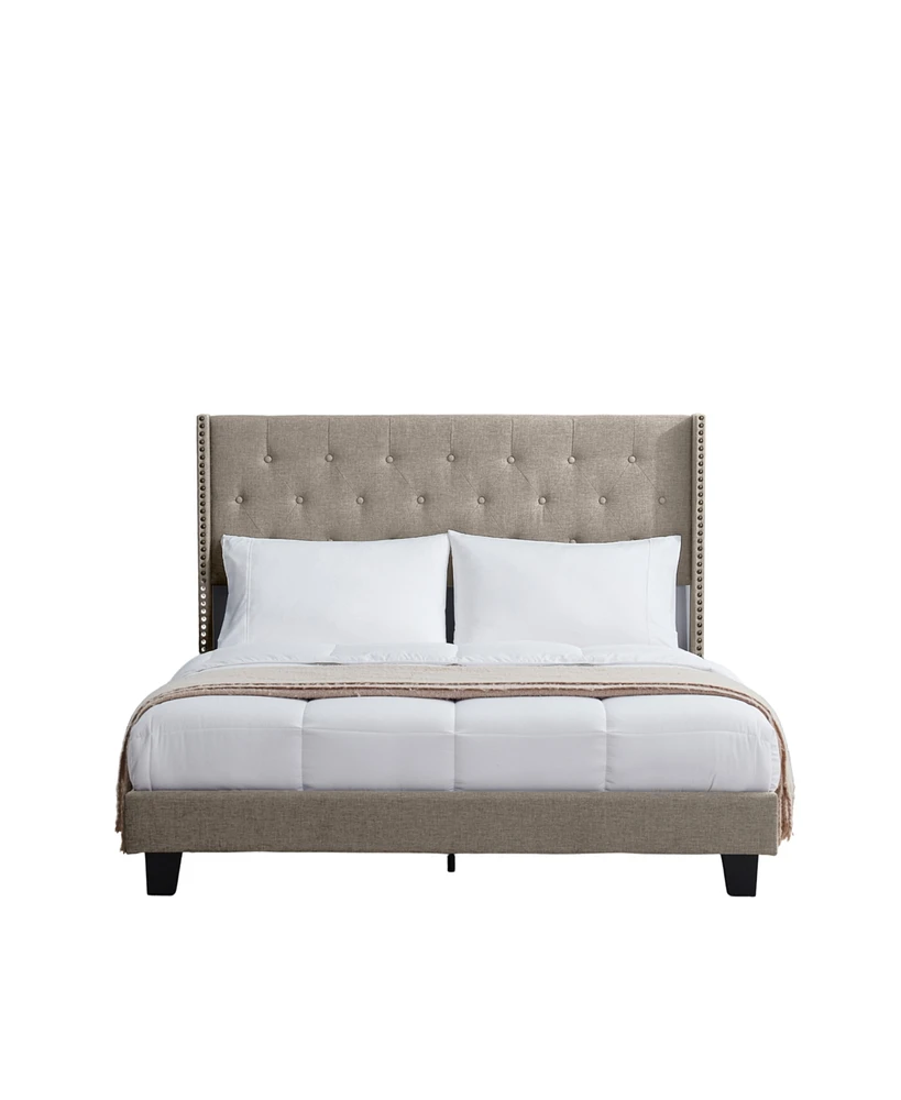 Clara Clark Wingback Diamond Upholstered Platform Bed - King