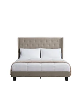 Clara Clark Wingback Diamond Upholstered Platform Bed - King