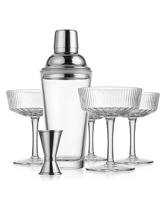 Godinger Martini Set with Cocktail Shaker, 4 Martini Glasses and Double Jigger