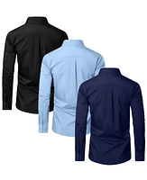 Blue Ice Men's Long Sleeve Classic Dress Shirt- 3 Pack - Black