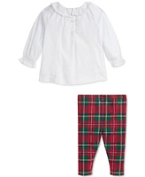 Polo Ralph Lauren Baby Lace-Trim Top & Plaid Leggings Set