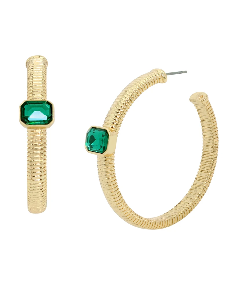 Steve Madden Faux Stone Gem Omega Hoop Earrings