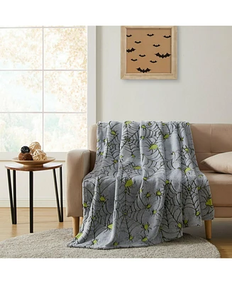 Kate Aurora Halloween Spooky Glow In The Dark Spider Webs Ultra Soft & Plush Oversized Throw Blanket