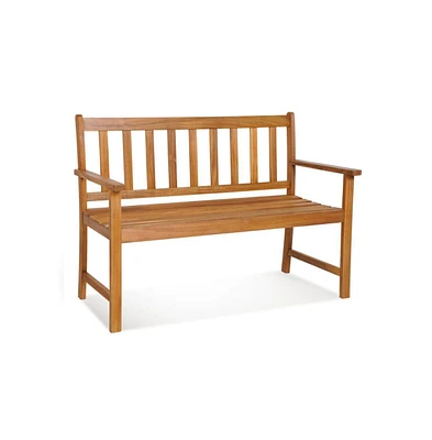 Sugift 2-Person Patio Acacia Wood Bench with Backrest and Armrests