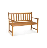 Sugift 2-Person Patio Acacia Wood Bench with Backrest and Armrests