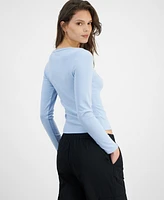 Hippie Rose Juniors' Long Sleeve Ribbed Henley