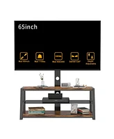 Simplie Fun Wooden Storage Tv Stand Tempered Glass Height Adjustable Universal Swivel Entertainment