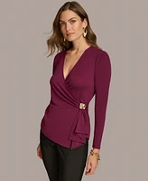 Donna Karan New York Women's Long-Sleeve Faux-Wrap Top