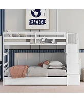 Streamdale Furniture Bunk Beds Twin Over Twin Stairway Storage Function