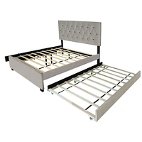 Streamdale Furniture Gray Queen Size Trundle Pull Out Drawers Storage Upholstered Bed Modern Design No Box Spring Required