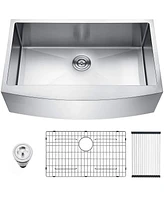 Streamdale Furniture Brushed Nickel 16 Gauge Stainless Steel 33 In. Single Bowl Farmhouse Apron Kitchen Sink