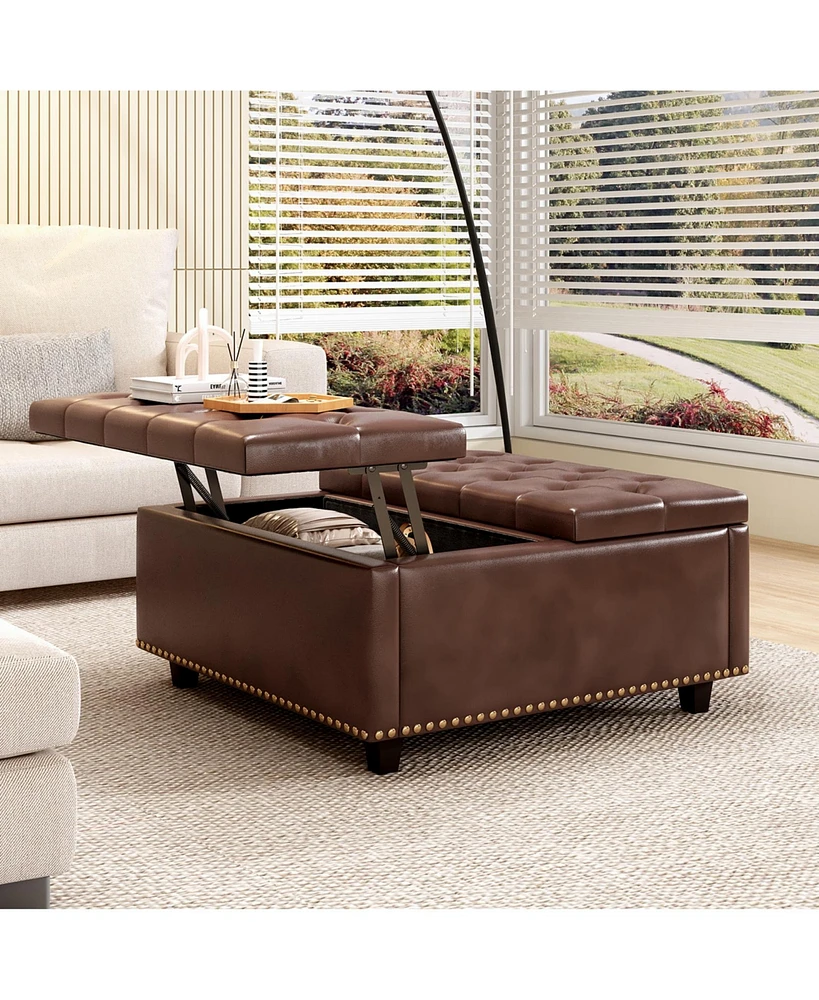 Streamdale Furniture Pu Leather Oversized Storage Ottoman with Nailhead Trim